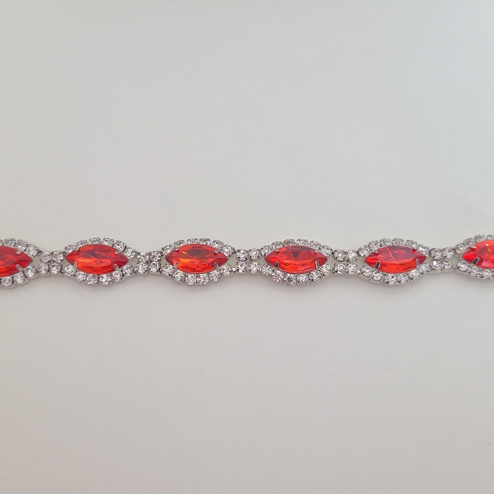 Red Marquise Rhinestone Tennis Bracelet Silver Tone Statement Vintage Style - Picture 4 of 9